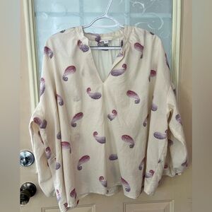 J jill size L oversized split neckline dropped sleeve paisleys design blouse